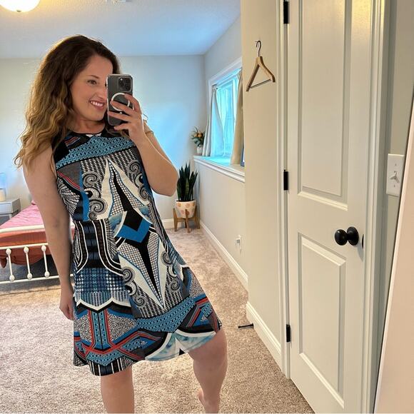 Hale Bob Blue Abstract Mini Dress Medium - Picture 2 of 10